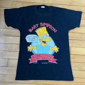 Vintage 1990 Bart Simpson Radical Dude T-Shirt Black Single Stitch Made Canada